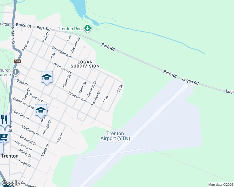 map of restaurants, bars, coffee shops, grocery stores, and more near 3 14 Street in Trenton