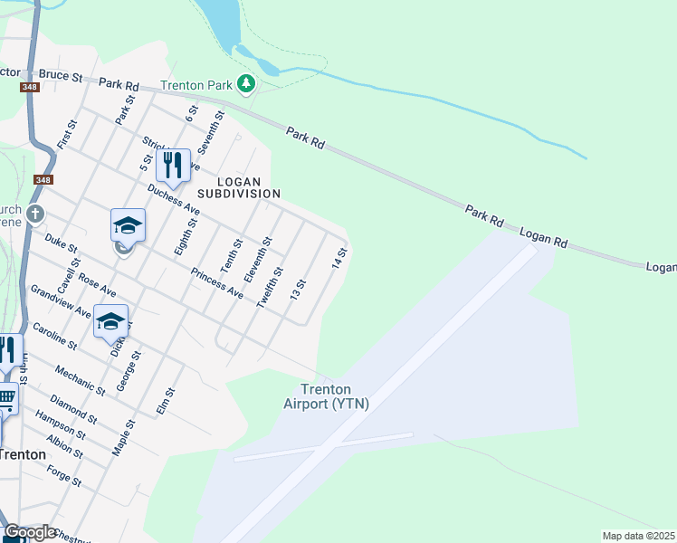 map of restaurants, bars, coffee shops, grocery stores, and more near 72 14 Street in Trenton