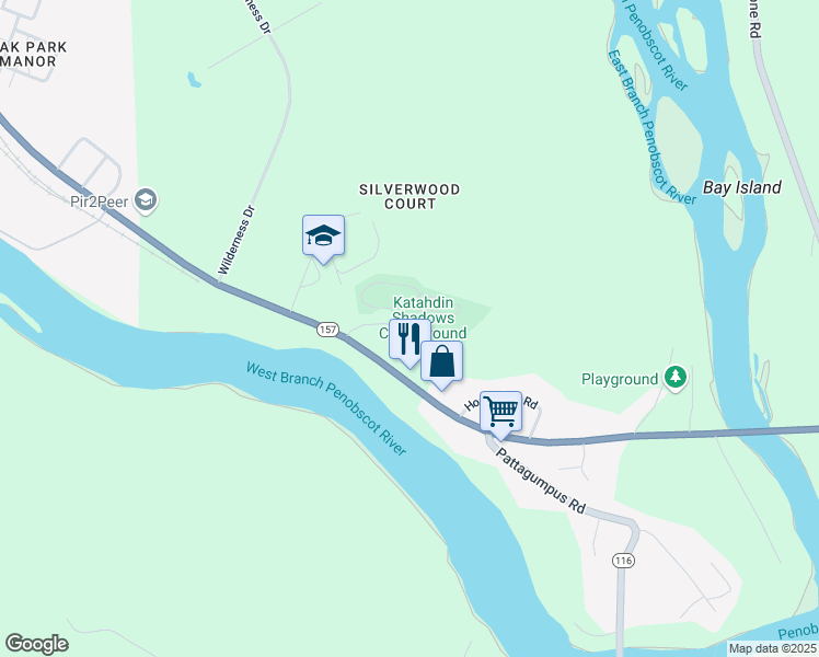 map of restaurants, bars, coffee shops, grocery stores, and more near Katahdin Shadows in Medway