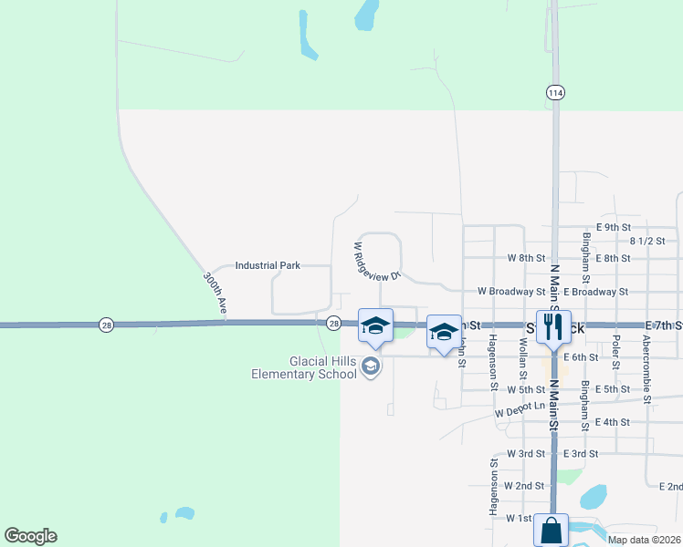 map of restaurants, bars, coffee shops, grocery stores, and more near 111 West Ridgeview Drive in Starbuck