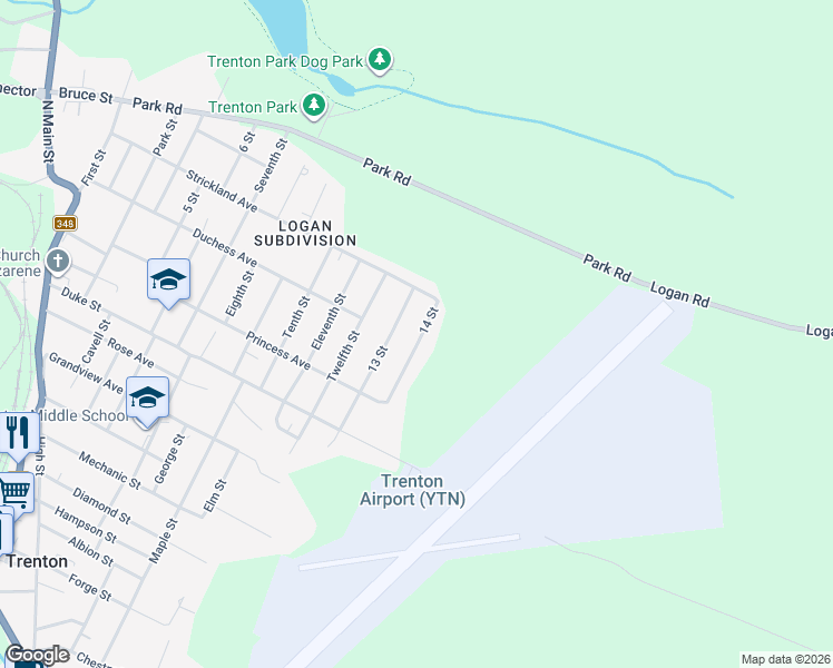 map of restaurants, bars, coffee shops, grocery stores, and more near 62 13 Street in Trenton