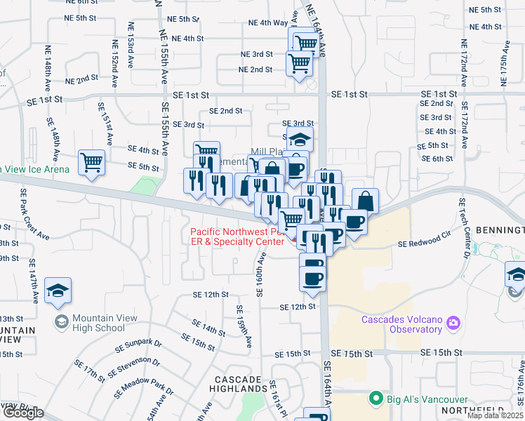 map of restaurants, bars, coffee shops, grocery stores, and more near 730 Southeast 160th Avenue in Vancouver