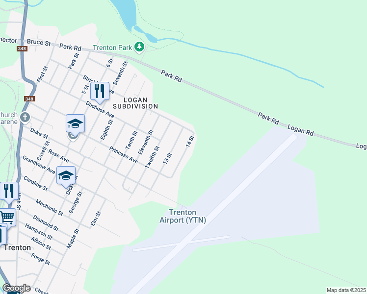map of restaurants, bars, coffee shops, grocery stores, and more near 73 14 Street in Trenton