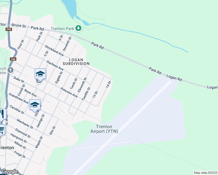map of restaurants, bars, coffee shops, grocery stores, and more near 76 14 Street in Trenton