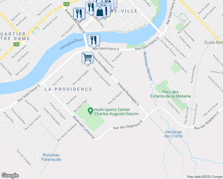 map of restaurants, bars, coffee shops, grocery stores, and more near 16395 Avenue Saint-Michel in Saint-Hyacinthe