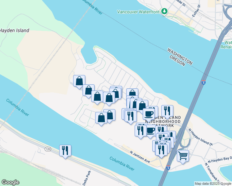 map of restaurants, bars, coffee shops, grocery stores, and more near North Cyprus Avenue in Portland