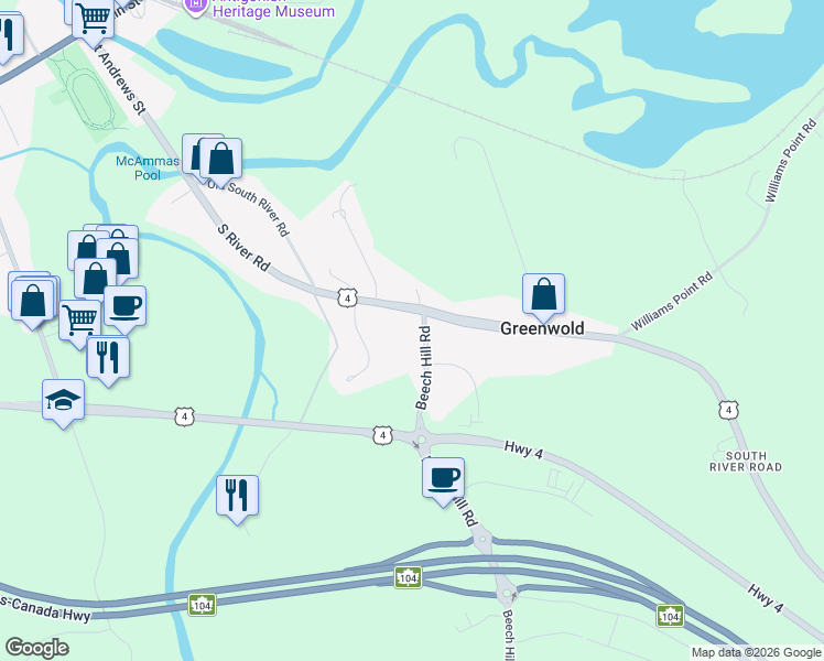 map of restaurants, bars, coffee shops, grocery stores, and more near 10 Beech Hill Road in Antigonish