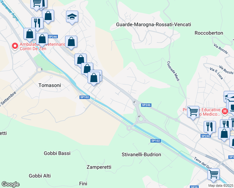 map of restaurants, bars, coffee shops, grocery stores, and more near 7 Via Monte Cimone in Cornedo Vicentino