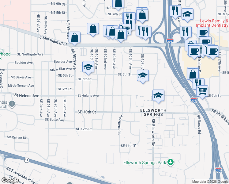 map of restaurants, bars, coffee shops, grocery stores, and more near 613 Southeast 103rd Avenue in Vancouver