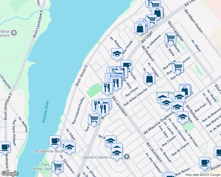 map of restaurants, bars, coffee shops, grocery stores, and more near in Montreal