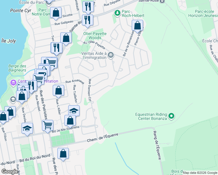 map of restaurants, bars, coffee shops, grocery stores, and more near 432 Rue Charles-Pimparé in Laval