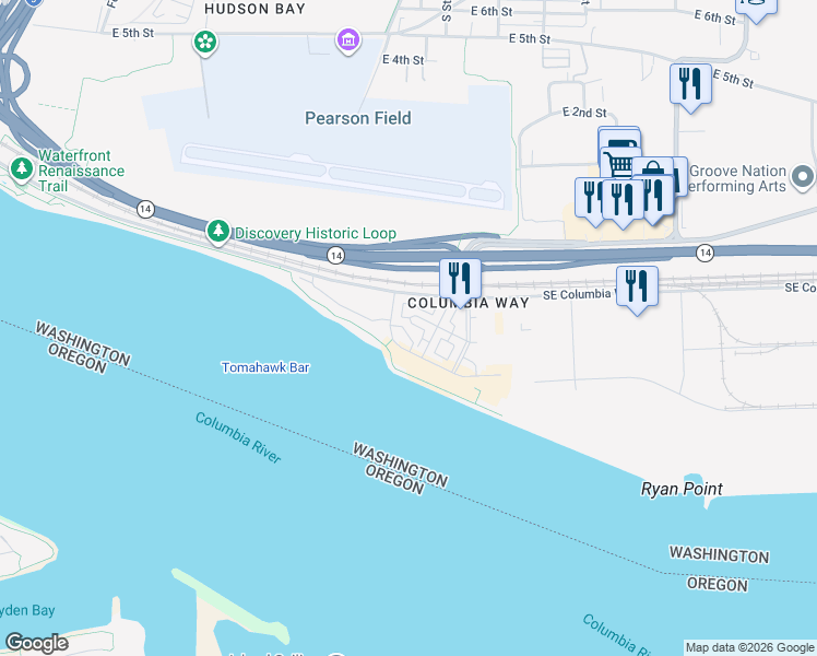 map of restaurants, bars, coffee shops, grocery stores, and more near 1702 Southeast Halyard Lane in Vancouver