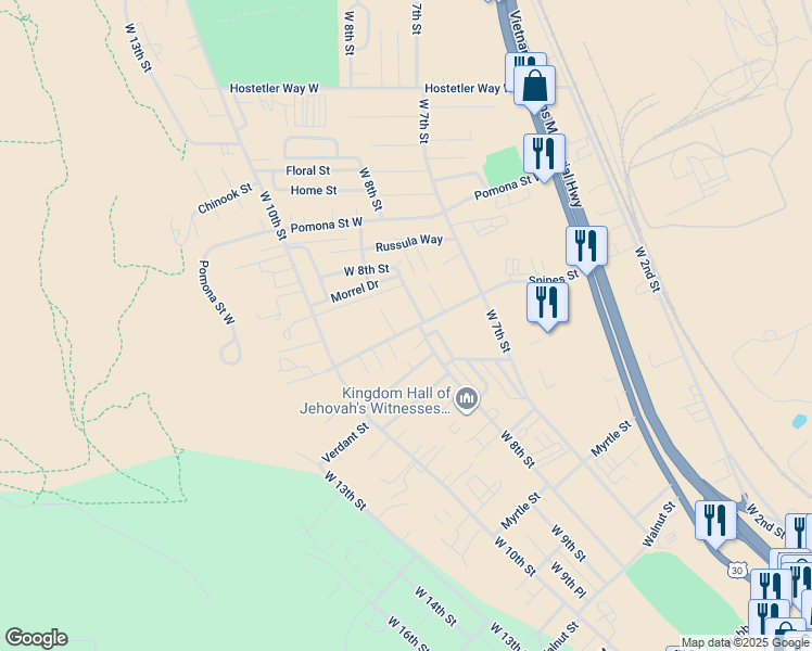 map of restaurants, bars, coffee shops, grocery stores, and more near 915 Snipes Street in The Dalles