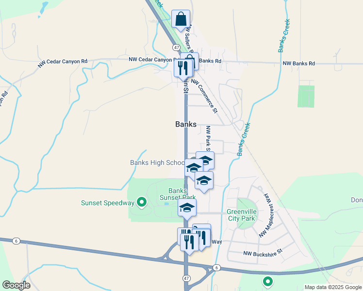 map of restaurants, bars, coffee shops, grocery stores, and more near 13263 Northwest Main Street in Banks