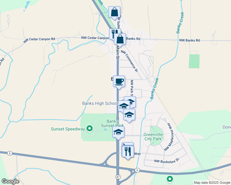 map of restaurants, bars, coffee shops, grocery stores, and more near 13263 Northwest Main Street in Banks