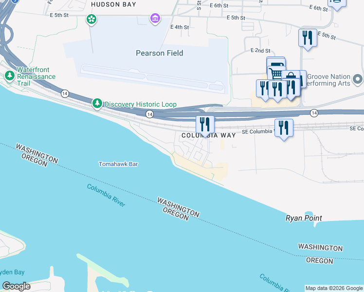 map of restaurants, bars, coffee shops, grocery stores, and more near 1702 Southeast Halyard Lane in Vancouver