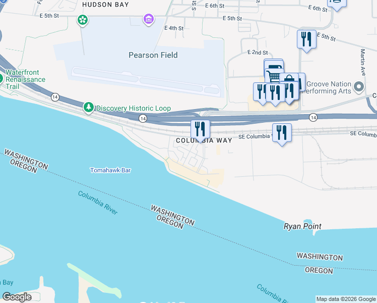 map of restaurants, bars, coffee shops, grocery stores, and more near 1702 Southeast Halyard Lane in Vancouver