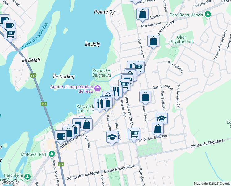 map of restaurants, bars, coffee shops, grocery stores, and more near 8 Terrasse Bélanger in Laval