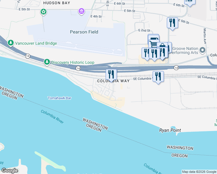 map of restaurants, bars, coffee shops, grocery stores, and more near 1827 Southeast Cutter Lane in Vancouver