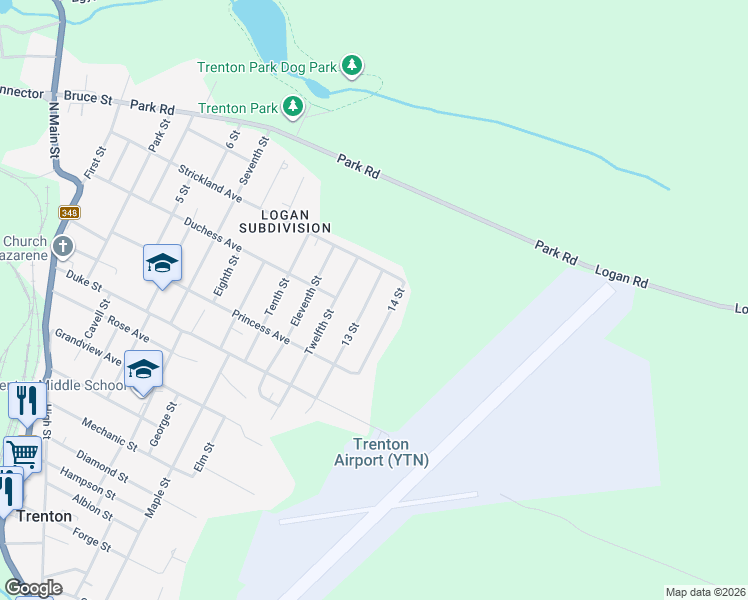 map of restaurants, bars, coffee shops, grocery stores, and more near 62 13 Street in Trenton