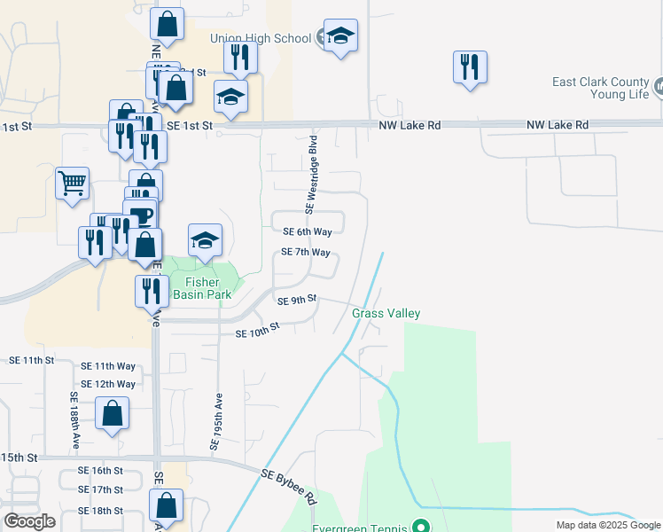map of restaurants, bars, coffee shops, grocery stores, and more near 718 SE 200th Pl in Camas