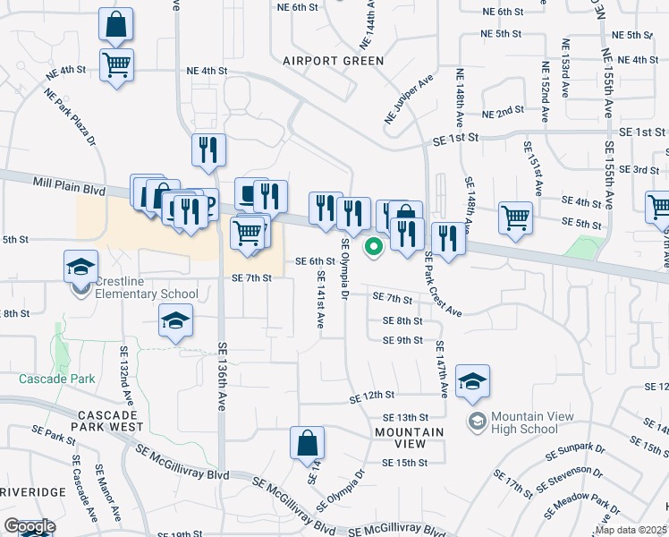 map of restaurants, bars, coffee shops, grocery stores, and more near 609 Southeast 141st Avenue in Vancouver
