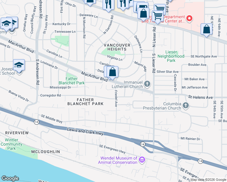 map of restaurants, bars, coffee shops, grocery stores, and more near 7616 Southeast Maple Avenue in Vancouver