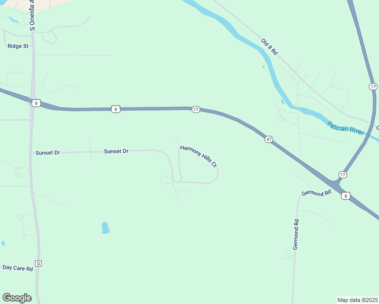 map of restaurants, bars, coffee shops, grocery stores, and more near 204 Harmony Hills Court in Rhinelander