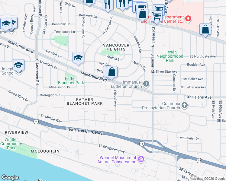 map of restaurants, bars, coffee shops, grocery stores, and more near 7616 Southeast Maple Avenue in Vancouver