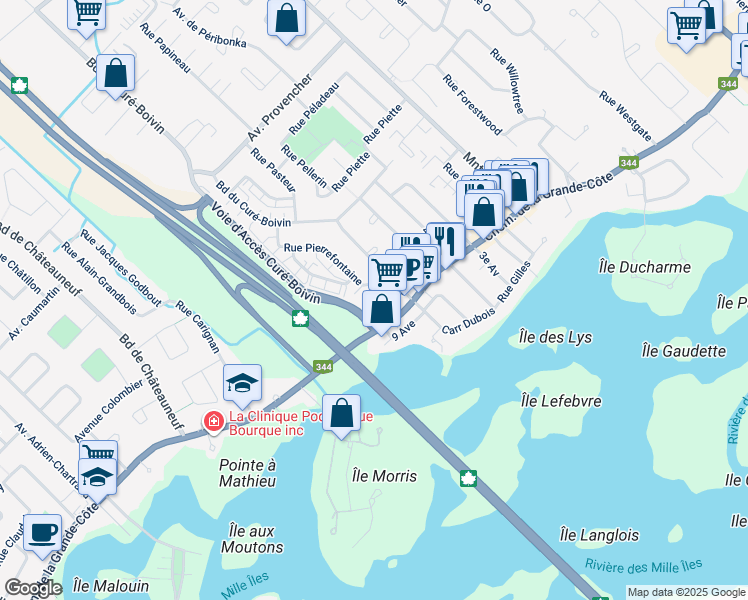 map of restaurants, bars, coffee shops, grocery stores, and more near 190 Rue de Pierrefontaine in Boisbriand
