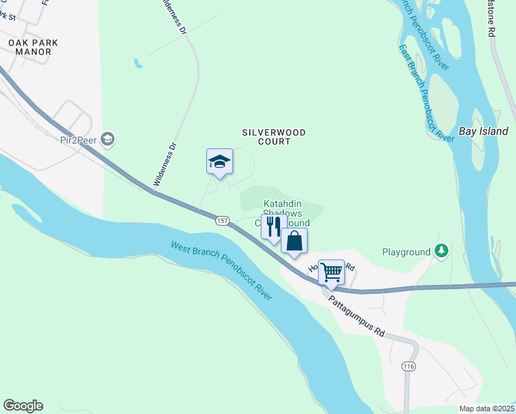 map of restaurants, bars, coffee shops, grocery stores, and more near Katahdin Shadows in Medway
