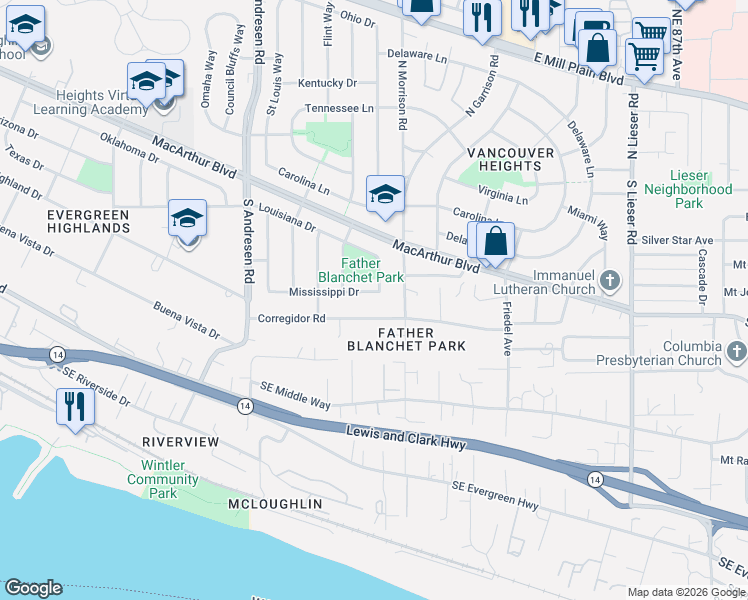 map of restaurants, bars, coffee shops, grocery stores, and more near 7302 Corregidor Road in Vancouver