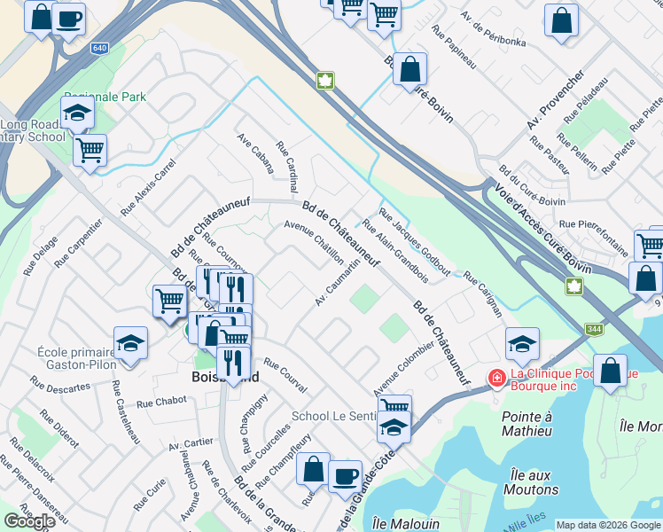 map of restaurants, bars, coffee shops, grocery stores, and more near 845 Avenue Cournoyer in Boisbriand