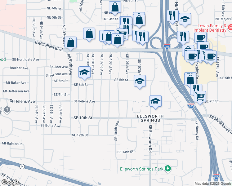 map of restaurants, bars, coffee shops, grocery stores, and more near 613 Southeast 103rd Avenue in Vancouver