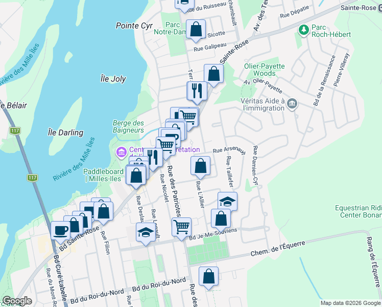 map of restaurants, bars, coffee shops, grocery stores, and more near 37 Rue L'Allier in Laval