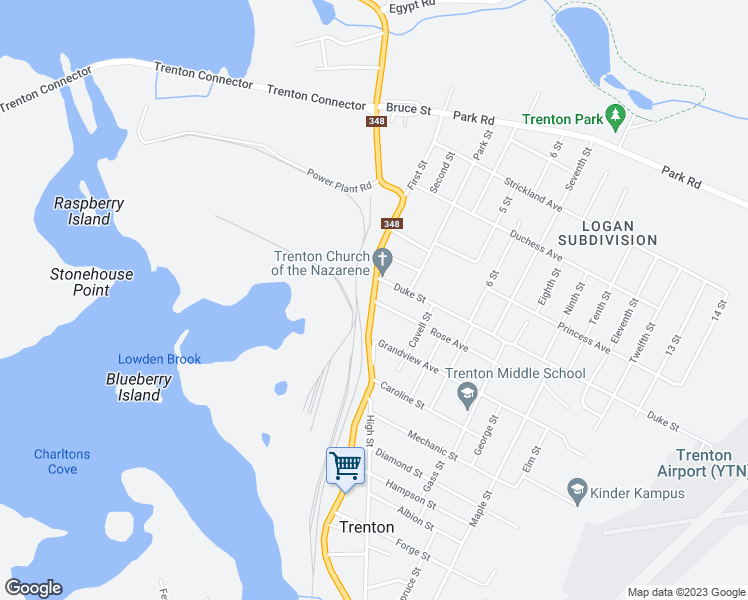 map of restaurants, bars, coffee shops, grocery stores, and more near 198 Main Street in Trenton