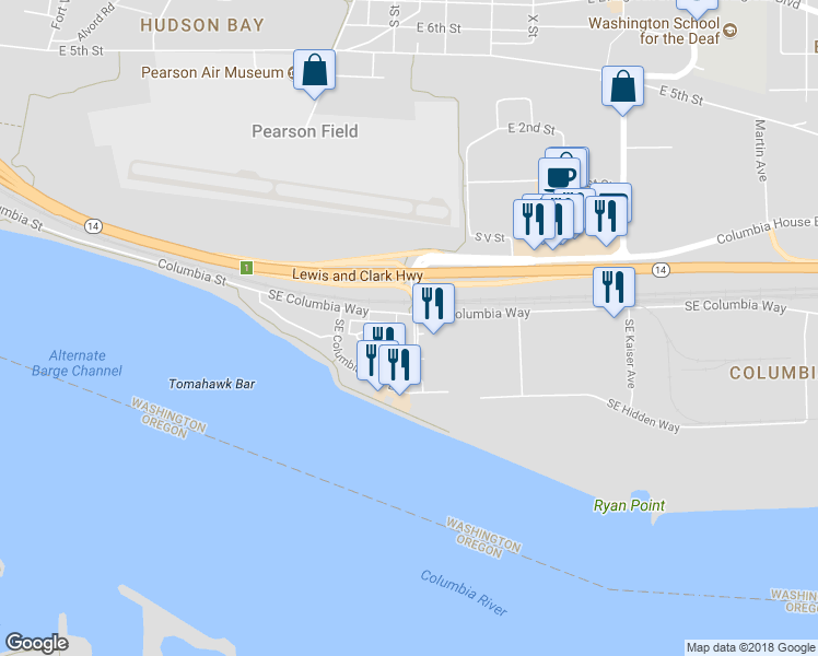 map of restaurants, bars, coffee shops, grocery stores, and more near 1816 Southeast Cutter Lane in Vancouver