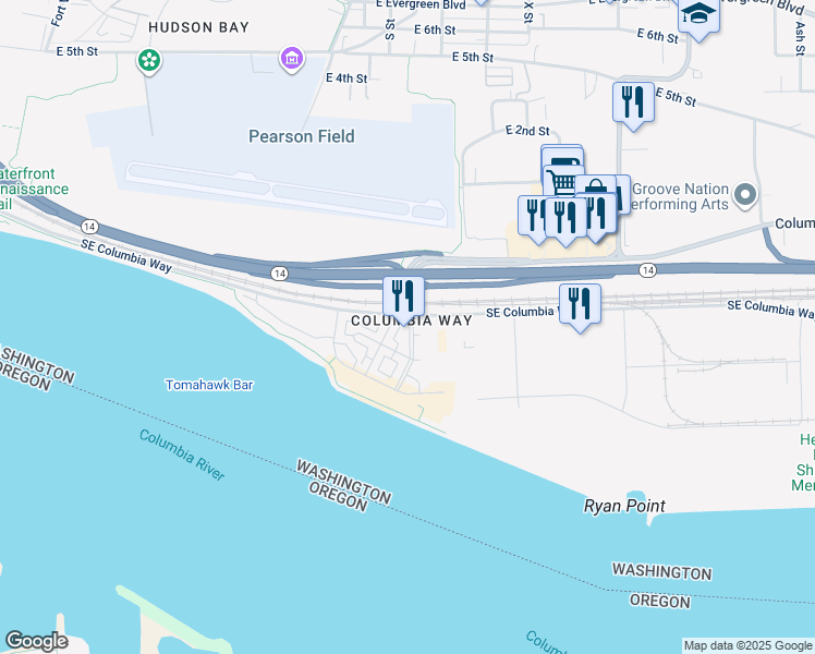 map of restaurants, bars, coffee shops, grocery stores, and more near 1814 Southeast Cutter Lane in Vancouver