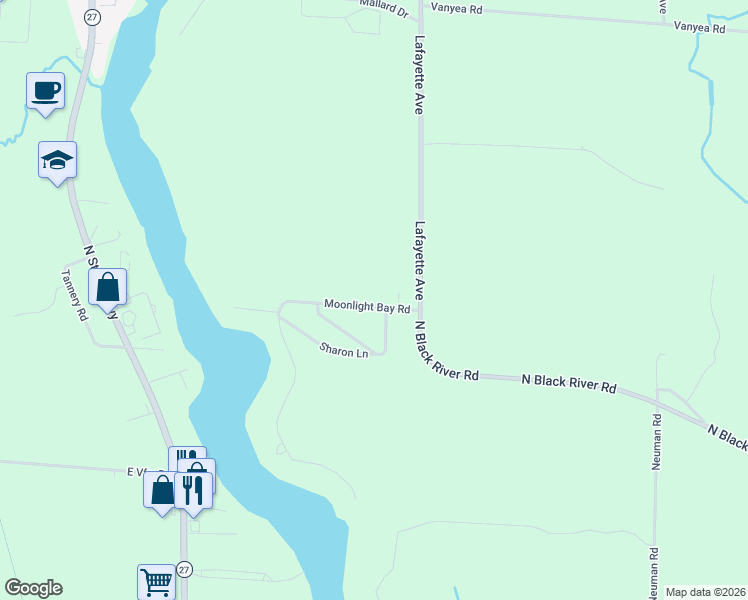 map of restaurants, bars, coffee shops, grocery stores, and more near 10841-10999 Kramers Way in Cheboygan