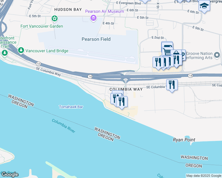 map of restaurants, bars, coffee shops, grocery stores, and more near 1550 Southeast Cutter Lane in Vancouver
