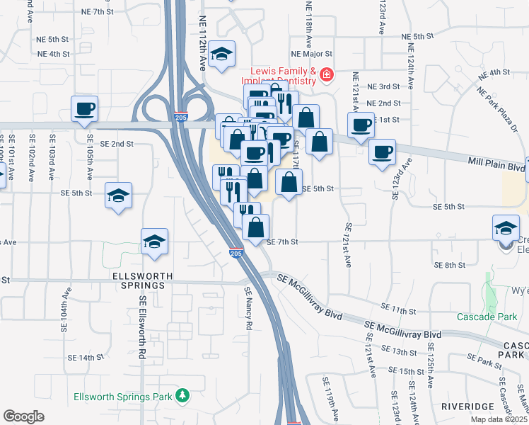 map of restaurants, bars, coffee shops, grocery stores, and more near 305 Southeast Chkalov Drive in Vancouver