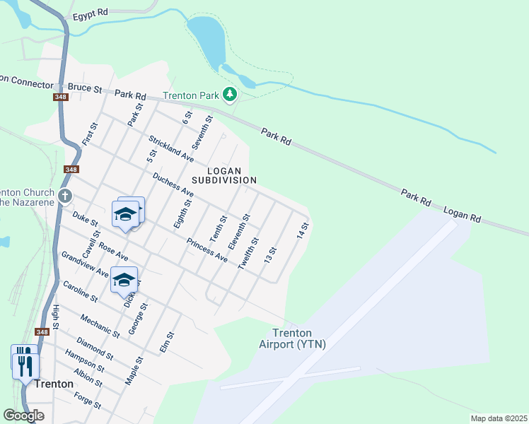 map of restaurants, bars, coffee shops, grocery stores, and more near 90 Strickland Avenue in Trenton