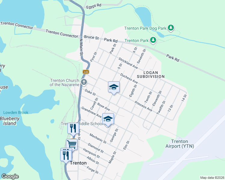 map of restaurants, bars, coffee shops, grocery stores, and more near 21 6 Street in Trenton