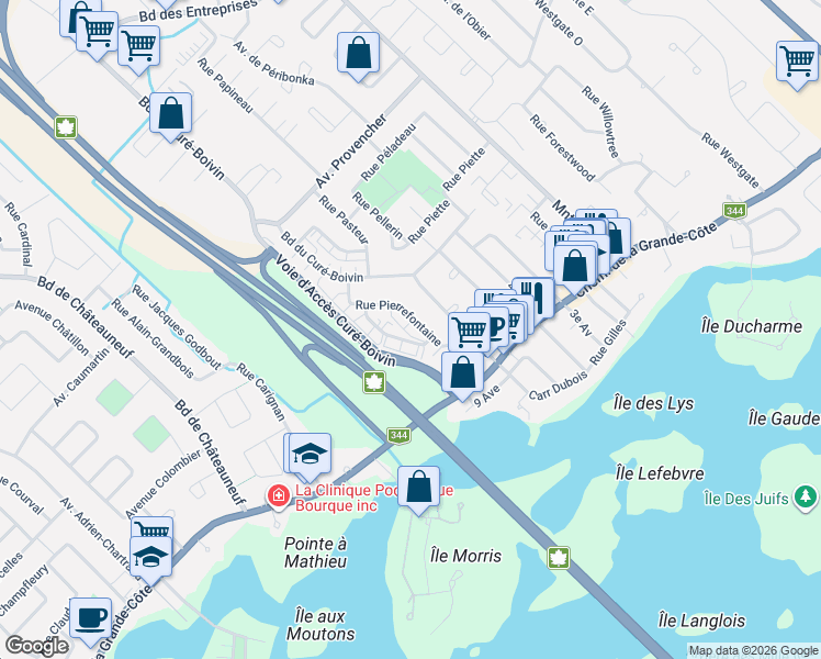 map of restaurants, bars, coffee shops, grocery stores, and more near 222 Rue de Pierrefontaine in Boisbriand