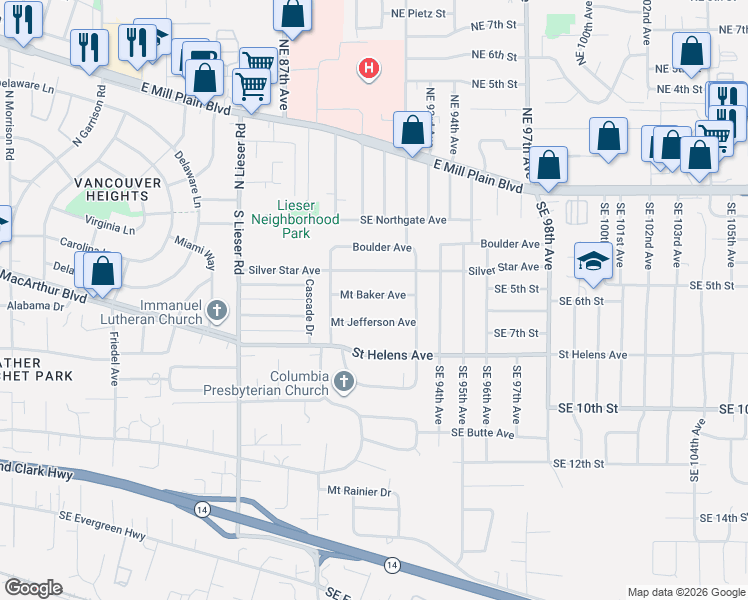 map of restaurants, bars, coffee shops, grocery stores, and more near 8917 Mount Baker Avenue in Vancouver