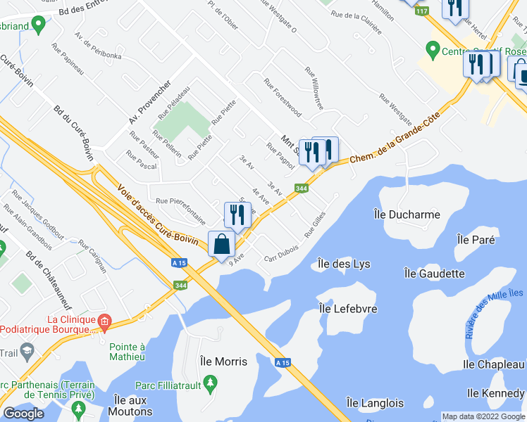 map of restaurants, bars, coffee shops, grocery stores, and more near 75 Chemin de la Grande-Côte in Boisbriand
