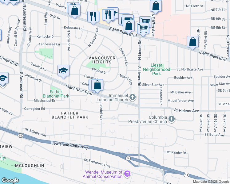 map of restaurants, bars, coffee shops, grocery stores, and more near 7527 Delaware Lane in Vancouver