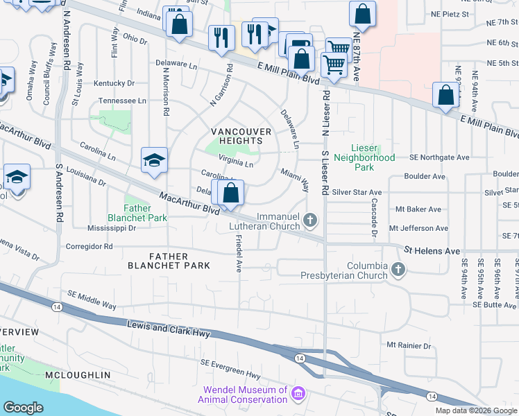 map of restaurants, bars, coffee shops, grocery stores, and more near 7527 Delaware Lane in Vancouver