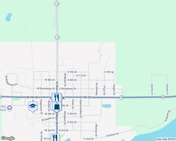 map of restaurants, bars, coffee shops, grocery stores, and more near 610 East 9th Street in Starbuck