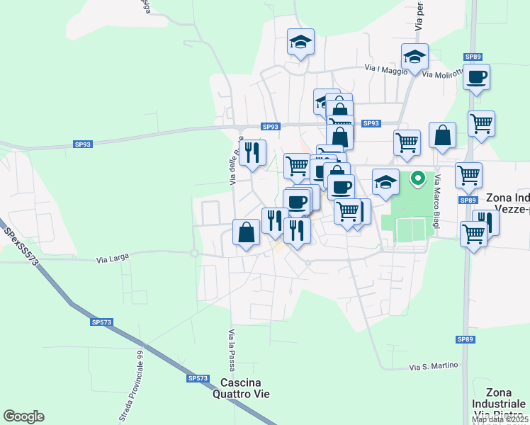 map of restaurants, bars, coffee shops, grocery stores, and more near 3A Via Giovanni Falcone in Calcinate